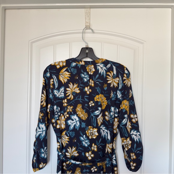 LOFT Petite Large Multicolor Floral Peasant Shirt Dress Blue Yellow NWT - Picture 4 of 8
